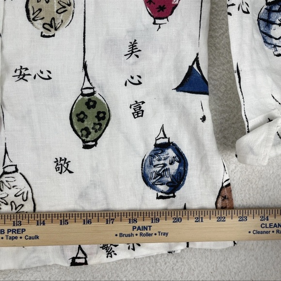 Painted Pony 100% Linen Shirt Shacket Sz M Chinese Lantern Asian Characters USA - Picture 11 of 14